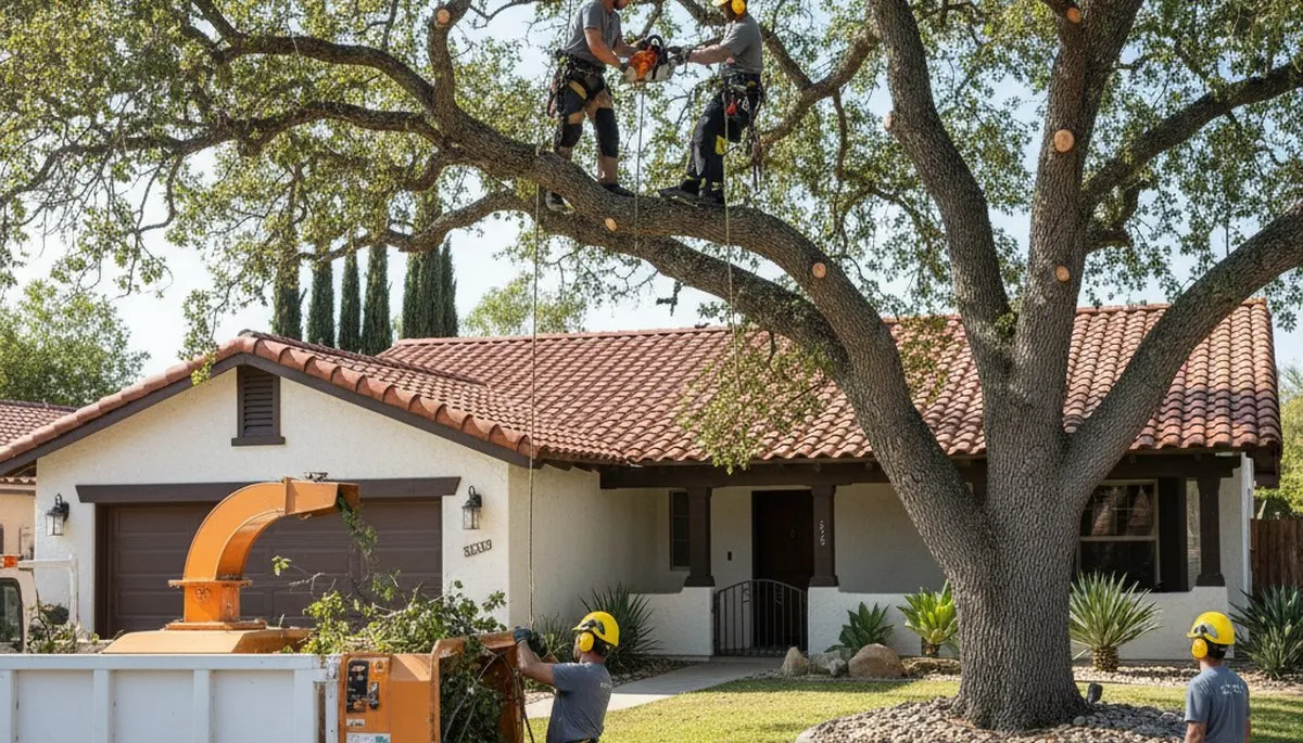 Tree service crew trimming trees in Bakersfield, CA for safe, professional property care