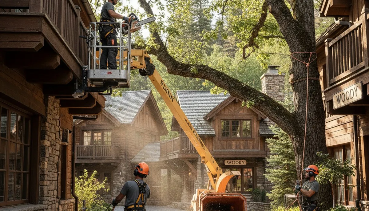 Tree service crew trimming trees in Bakersfield, CA for safe, professional property care